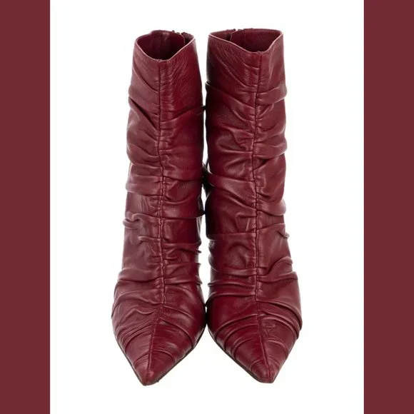 Sergio Rossi Deep Cherry Red Ruby Burgundy Boots IT 39.5 - Picture 4 of 6